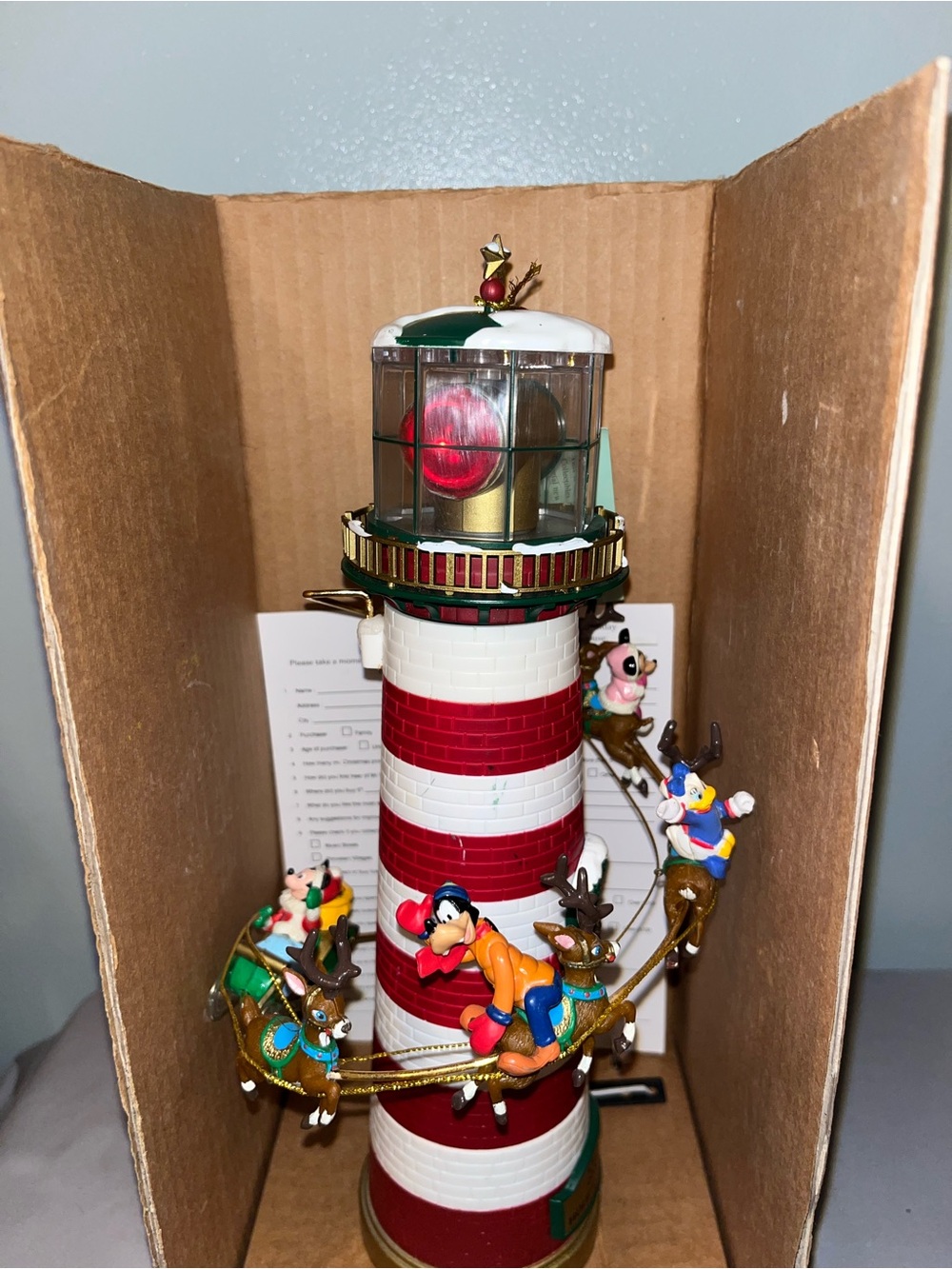 Vintage Disney Rare Mickey's Holiday Lighthouse 1996 Mr. Christmas W/Reindeer